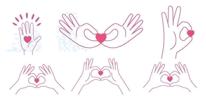 Pink line art hand gestures forming hearts and ok signs vector