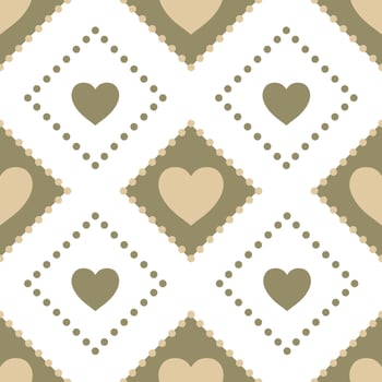 seamless pattern rhombus with red hearts. Geometric repeating texture gingham. vector