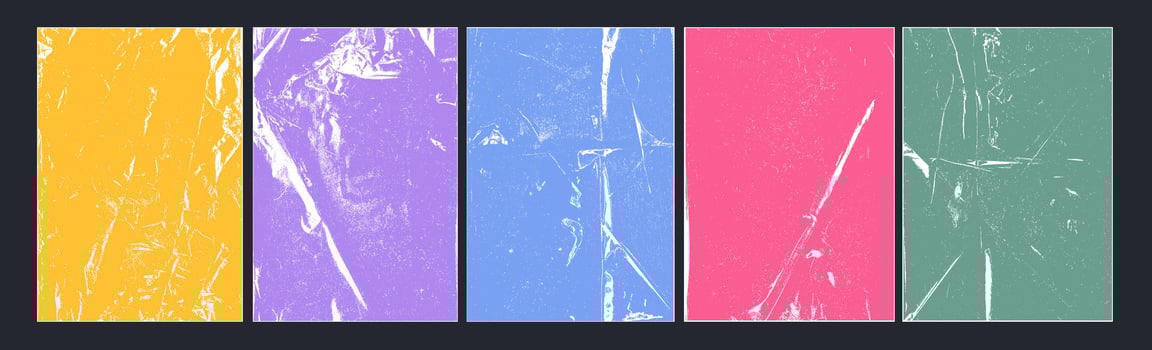 Set of vintage overlay textures featuring folded paper effects, torn edges, surface dust, distressed grunge marks, scratches, and creased details for old and punk style visual designs. vector