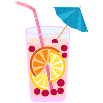 Fruit cocktail with citrus slices, straw and umbrella. png