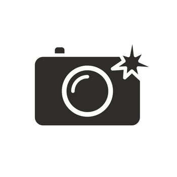 photo shot light, camera with flash icon, professional paparazzi concept, photography process, flat illustration vector