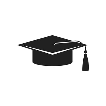 Black and white icon of a graduation cap with tassel vector