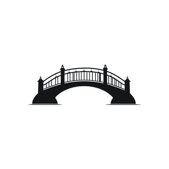 Silhouette of an arched pedestrian bridge with towers and railings on white background vector