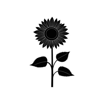 Black sunflower silhouette icon with stem and leaves isolated on white background vector