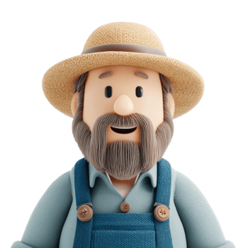 3D avatar of a happy farmer with simple facial expressions png