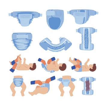 Diaper changing guide illustrations for parents vector