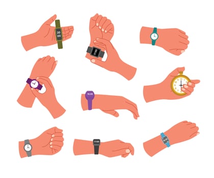 Hands displaying different watches and timers vector