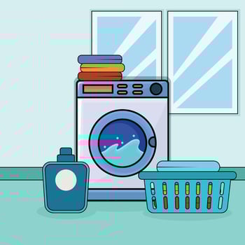 Laundry room with a washing machine and supplies vector