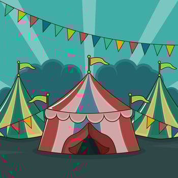 Colorful circus tents with banners vector
