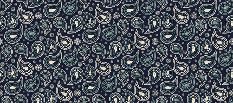 Template greeting card in paisley tradition. Repetition seamless pattern with art festive. Twisted curly of background summer. vector