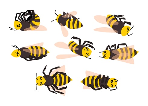 Dead bees in various orientations vector