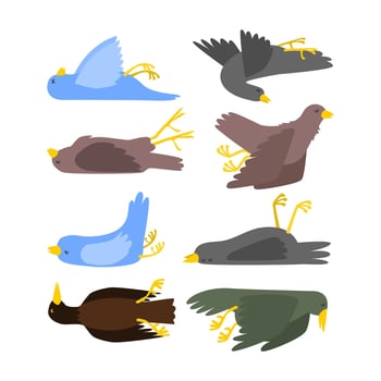 Colorful illustrated birds, some dead vector
