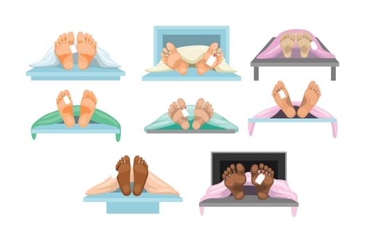 Colorful illustrations of feet on beds vector