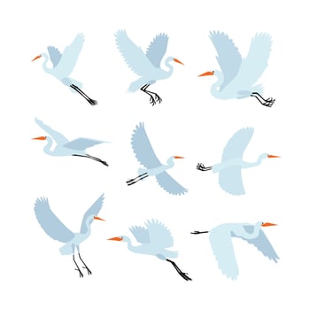 Stylized cranes flying in various poses vector