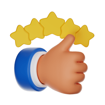 Cartoon hand showing thumb up with five stars rating on transparent background png
