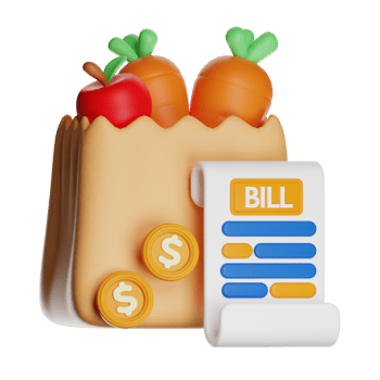 Grocery bag with fruits and bill png