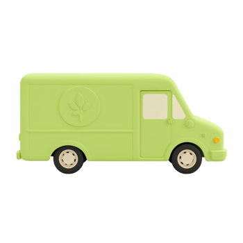 Stylized delivery van illustration with soft pastel color palette and emblem detail commercial png