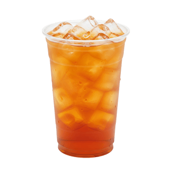 Refreshing Iced Tea in Clear Plastic Cup with Ice Cubes. png