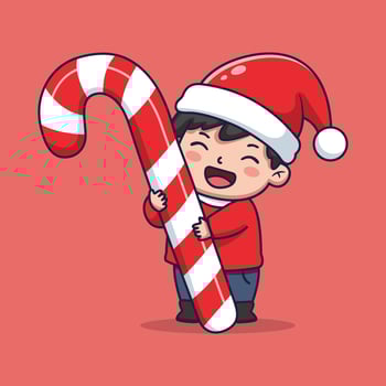 Joyful Christmas Boy with Candy Cane. illustration vector
