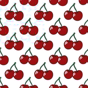 Pattern of red cherries on white background vector