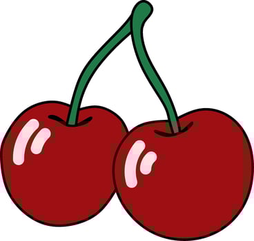 Red Cherry Fruit Illustration with Green Stems vector