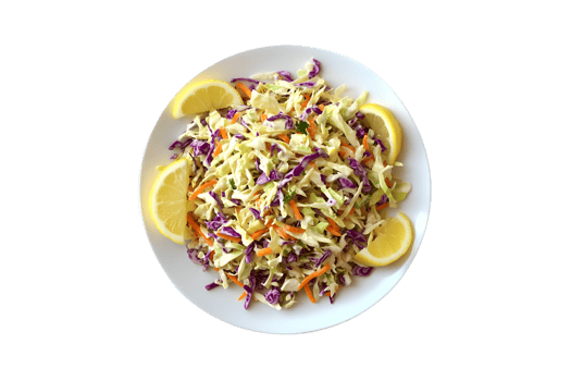 Creamy Coleslaw Salad with Lemon Garnish Delicious Food png