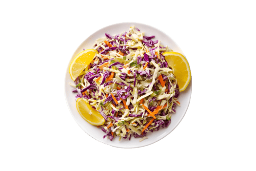 Creamy Coleslaw Salad with Lemon Garnish Delicious Healthy Food png