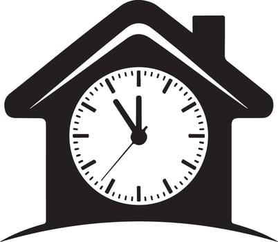 Black and white house shaped clock showing almost eleven oclock vector