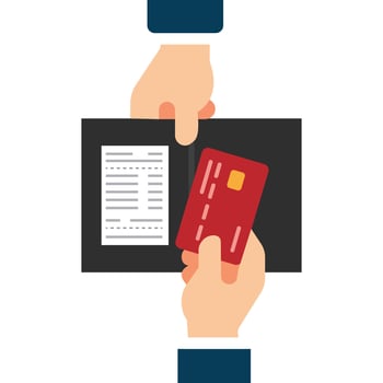 Hands exchanging credit card and invoice vector