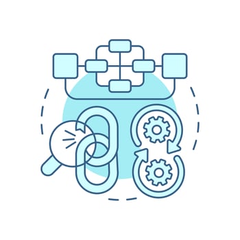 Nadler Tushman model soft blue concept icon. Reveal mismatches causing inefficiencies. Gap analysis tool. Round shape line illustration. Abstract idea. Graphic design. Easy to use in blog post vector