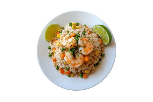 Delicious Shrimp Fried Rice Lime Garnish Asian Cuisine, png