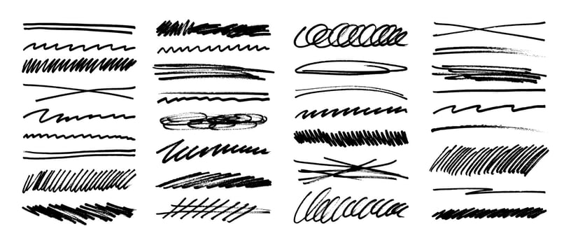 Underlines stroke marker felt pen scribbles doodle line collection. vector