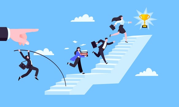 Business professionals climbing stairs to success vector