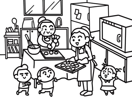 Mom bakes cookies for the kids. vector