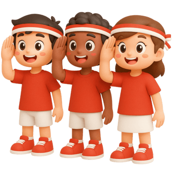 3D Chibi Group Wearing Red and White with Happy Smiles png