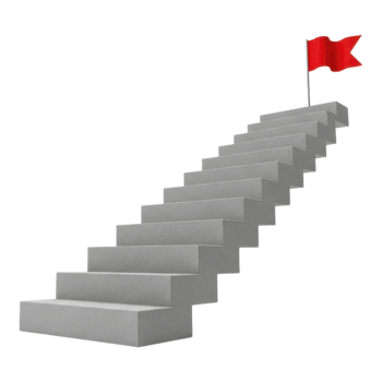 Stairs leading up to a red flag, isolated on transparent background png