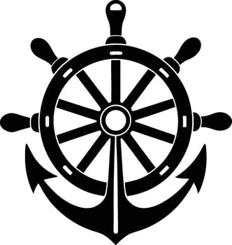 Ship wheel and anchor nautical symbol design vector