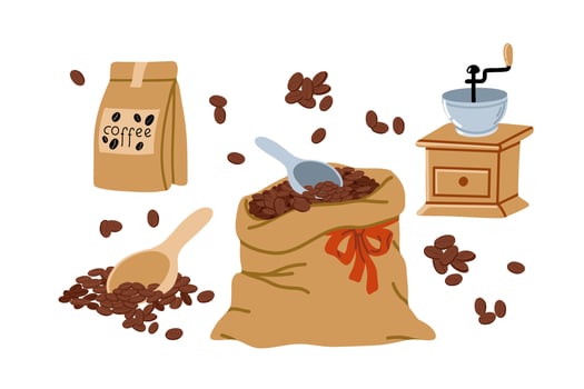 Illustration of coffee bags and grinder vector