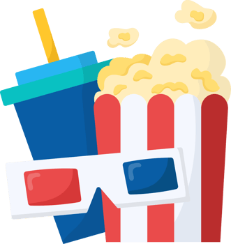 Popcorn, Soda, and 3D Glasses, Snacks and a movie png