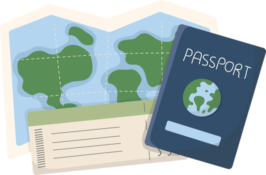 Passport, Map, and Ticket Travel Illustration png