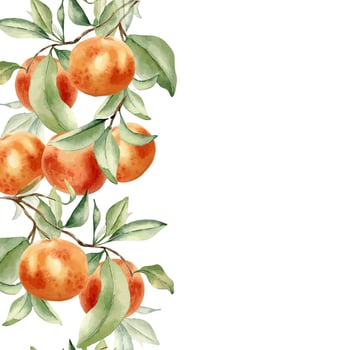 Watercolor oranges and green leaves vector