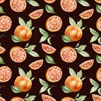 Pattern of oranges with leaves and slices vector