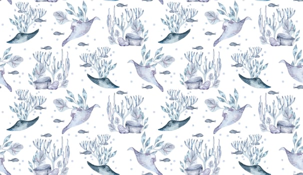 Watercolor pattern of marine animals vector