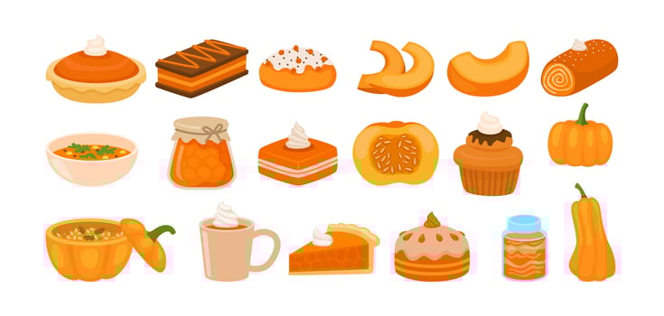 Collection of fall desserts and treats vector