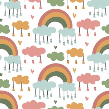 Rainbow and cloud pattern design vector