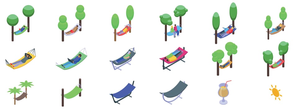 Colorful hammocks in nature settings vector