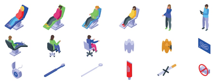 Dental care tools and patient scenes illustration vector