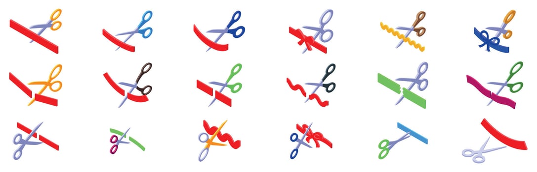 colorful scissors cutting ribbons vector