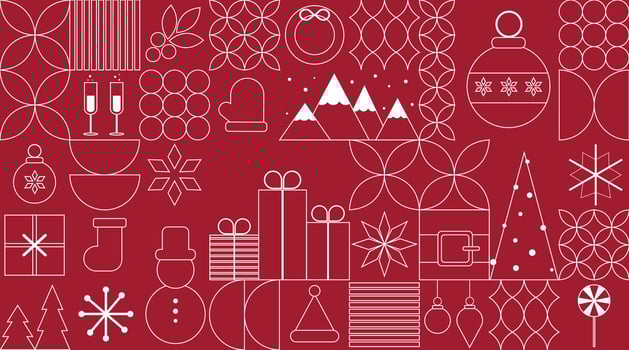Red trendy geometric Christmas banner, poster. Mosaic greeting card vector