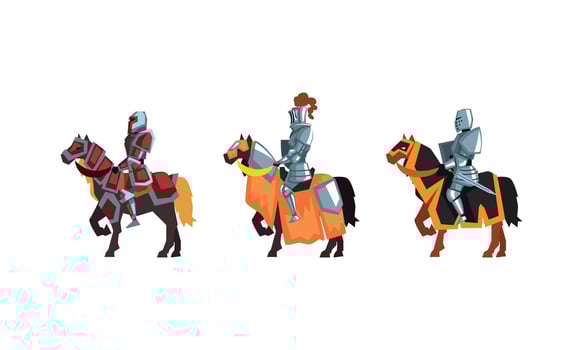 Cartoon knights on armored horses vector
